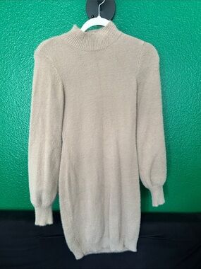 Cozy Mock Neck Long Sleeve Sweater Dress - Taupe S